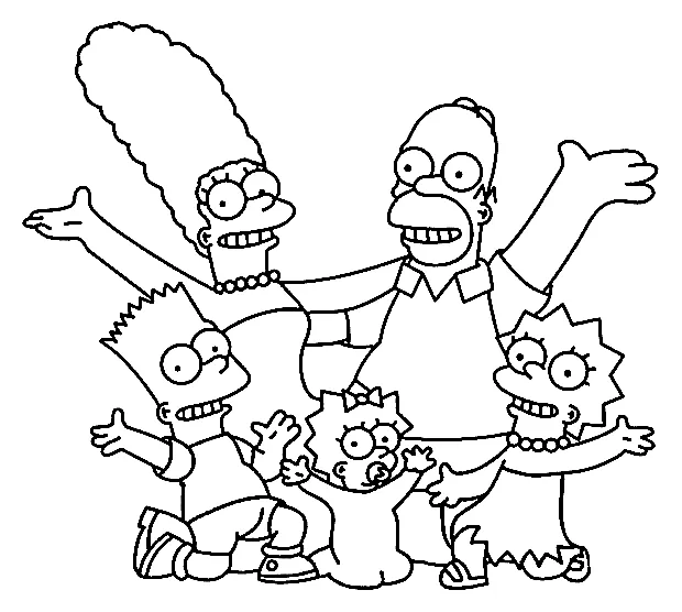 Happy simpson family coloring page free printable coloring pages