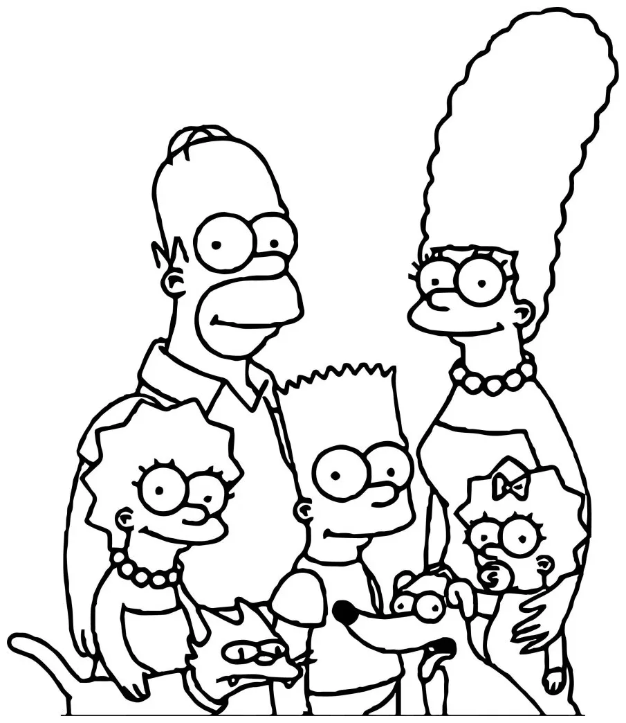 Simpsons family and dog coloring page wecoloringpage