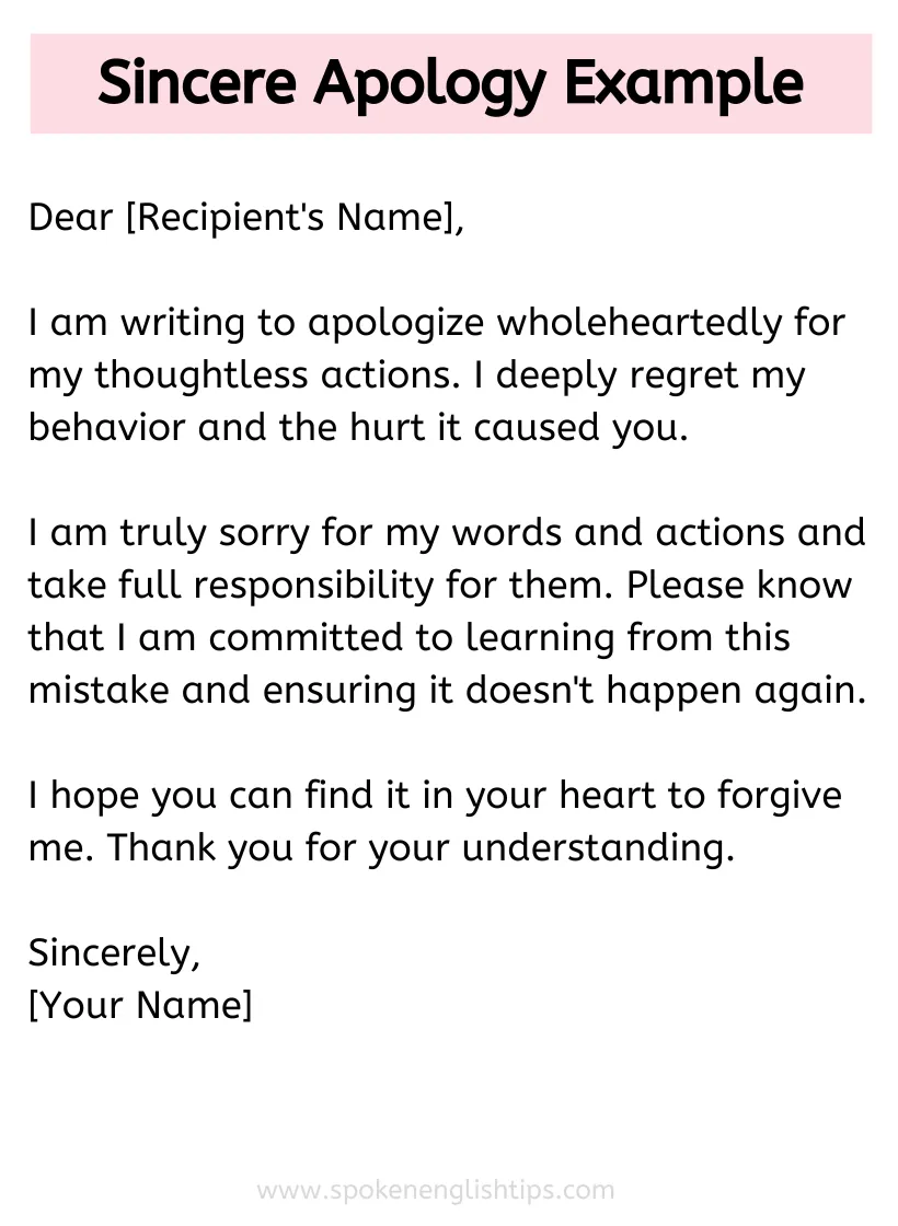 Sincere apology examples, apology and this will never happen again in