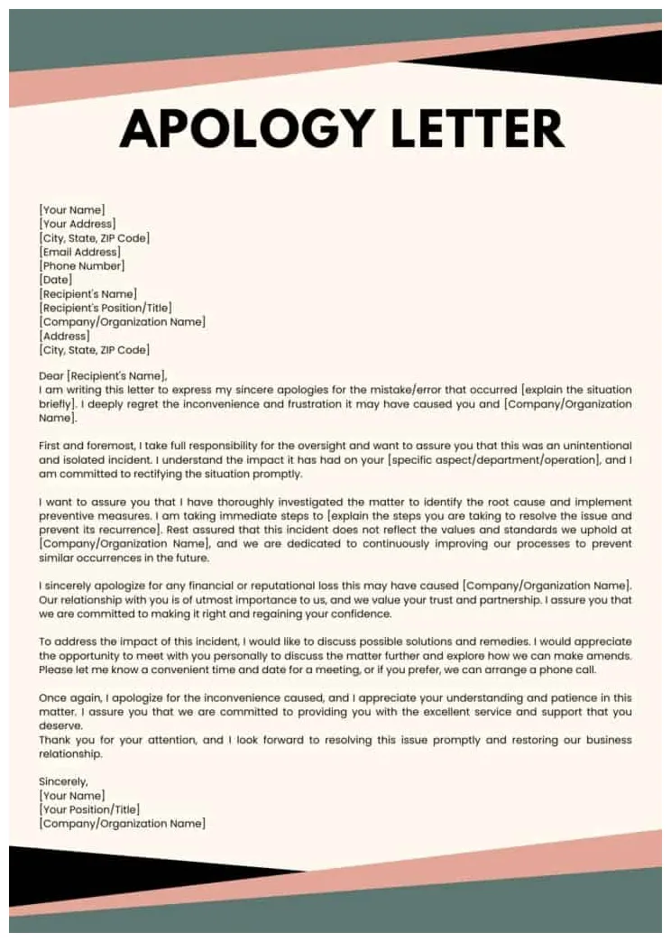 Free printable apology letter templates [word, pdf] for students