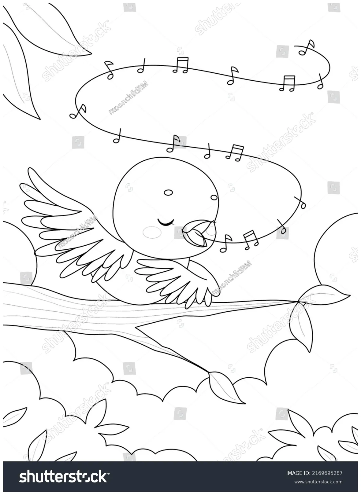 Bird singing coloring book page kids stock illustration 2169695287