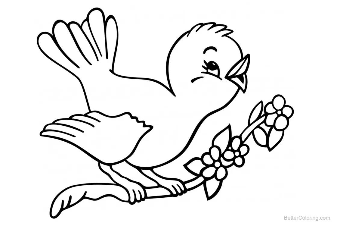 Birds coloring pages cute bird singing free printable coloring pages