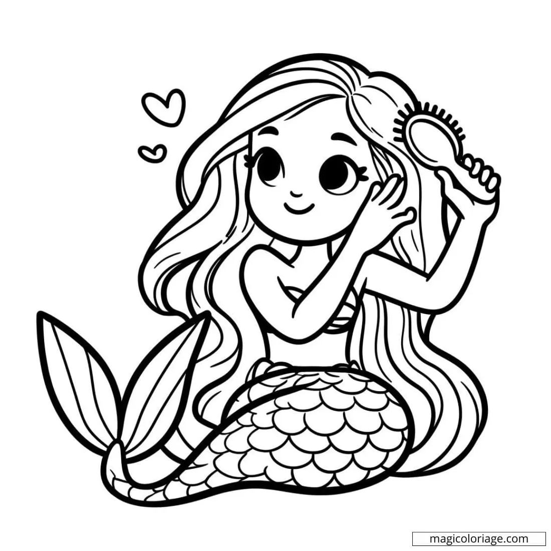 Coloring page Mermaid combing her hair - Free drawing
