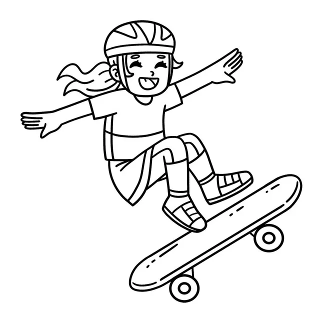 Premium vector skateboard girl doing flip trick isolated coloring