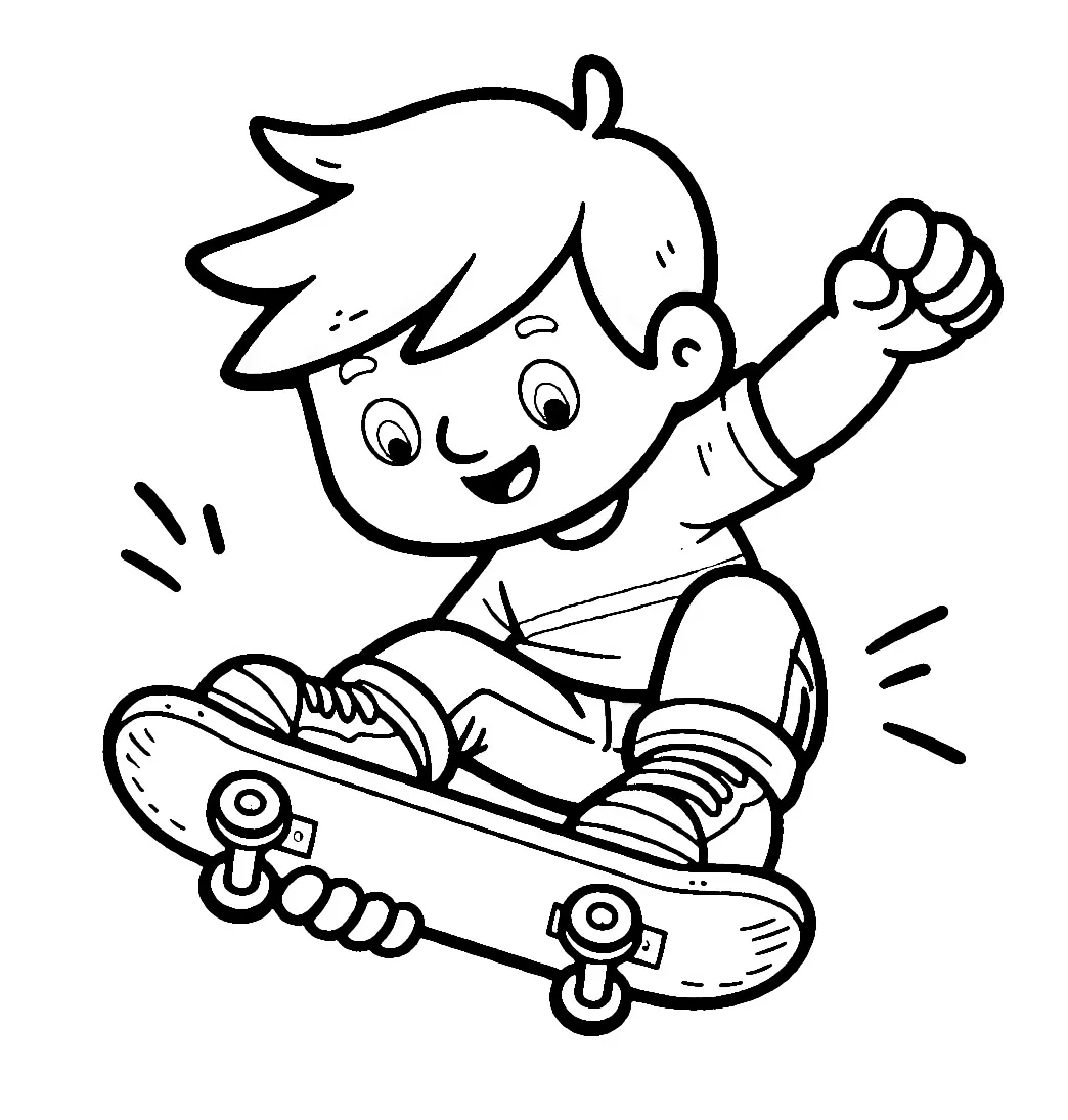Boy doing boneless trick on skateboard 🛹🤸‍♂️🏞️ coloring page