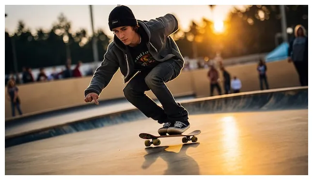 Skateboarder performing trick in skate park premium ai-generated