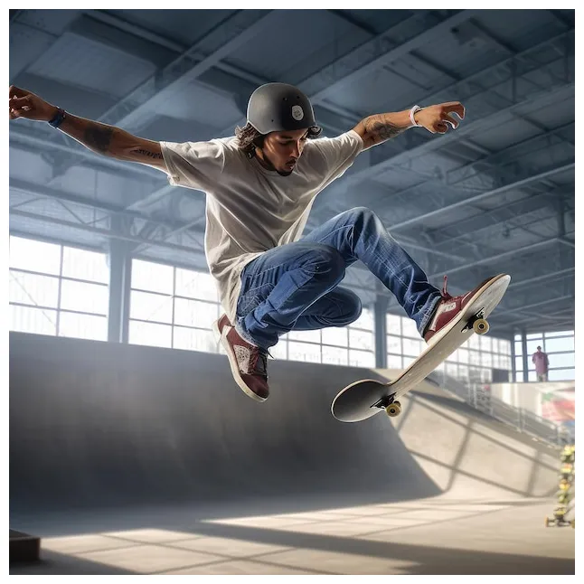 Premium ai skateboarder performing a trick realistic