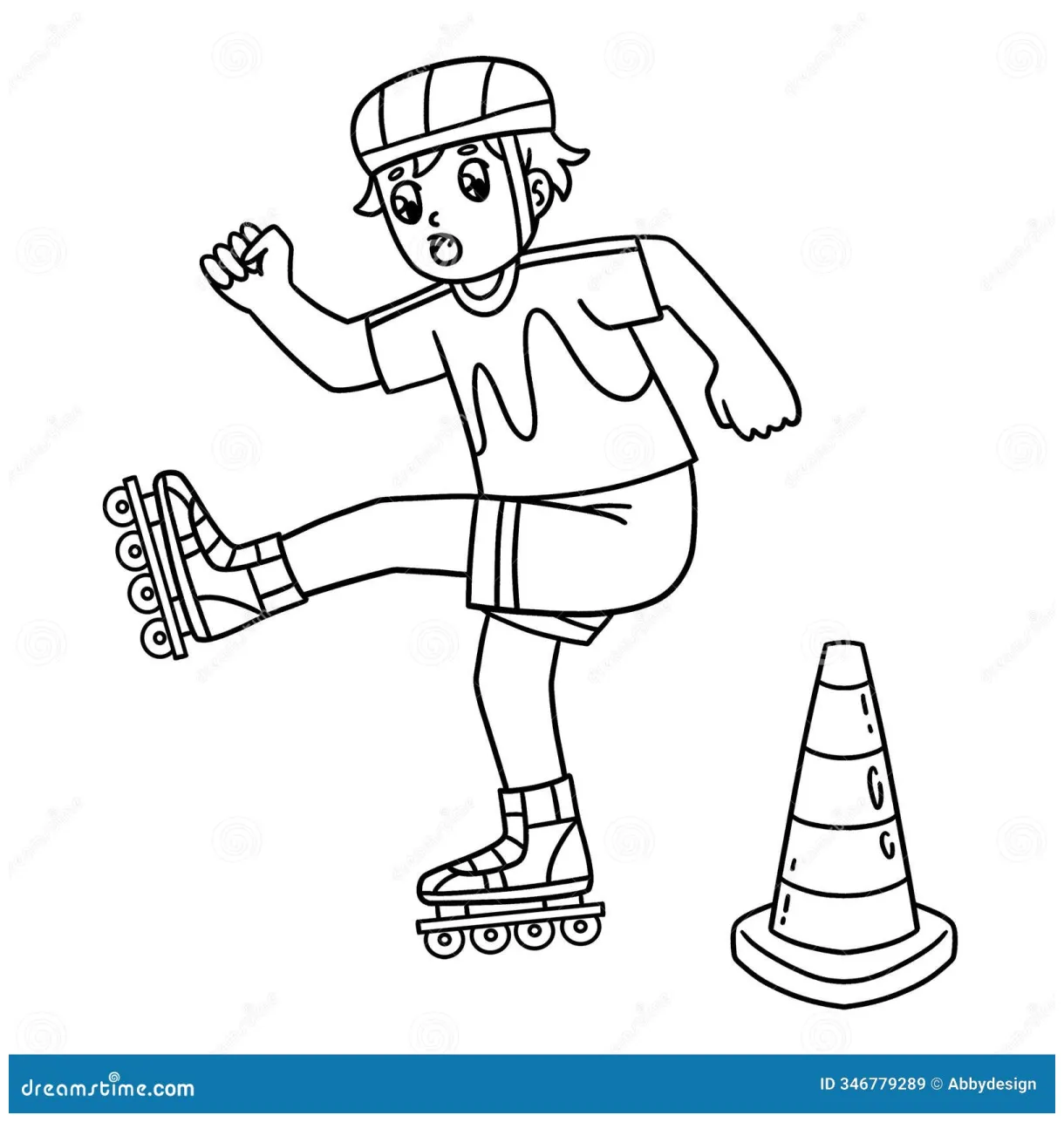 Inline Skater Waving Coloring Page For Kids Vector Illustration