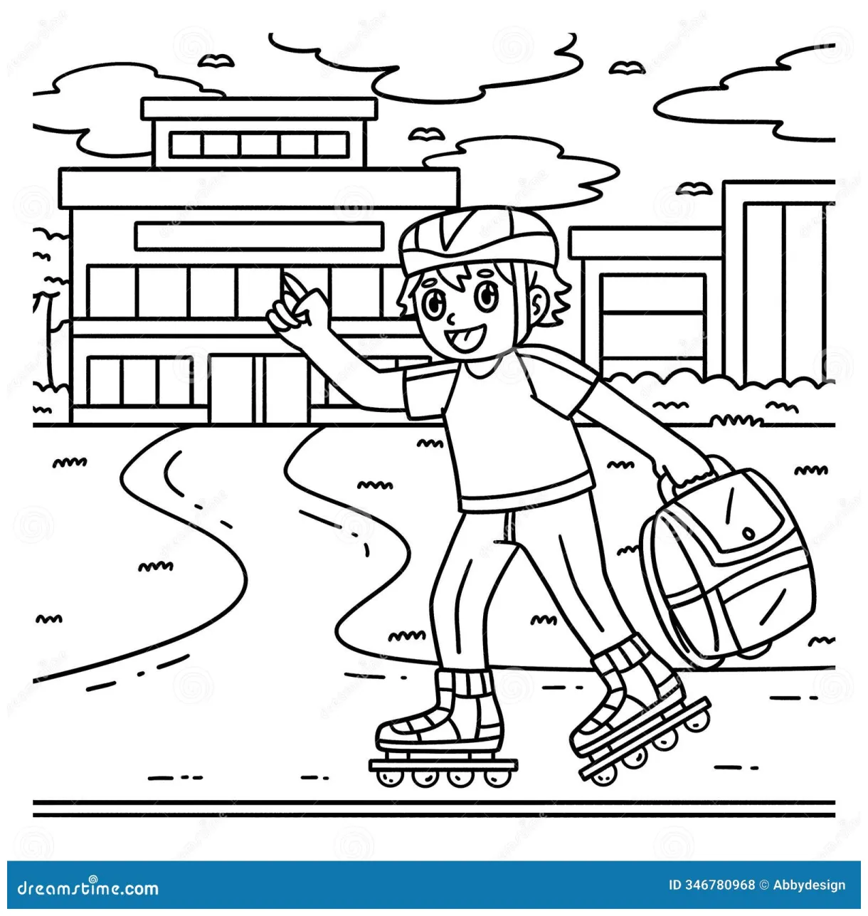 Inline Skater Waving Coloring Page For Kids Vector Illustration