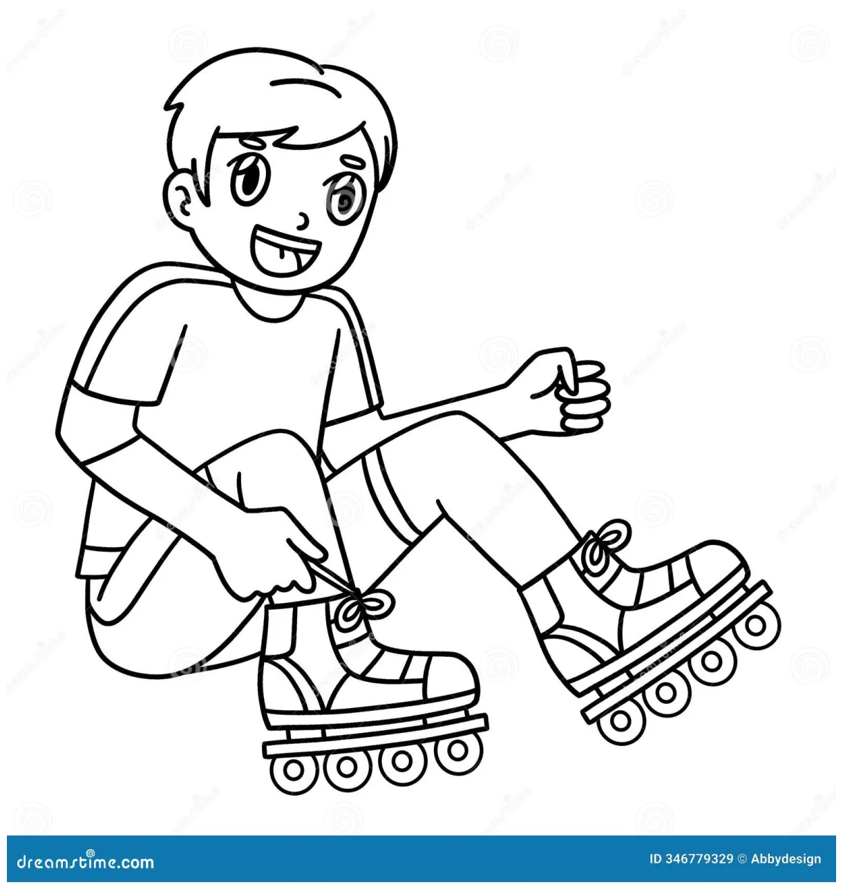 Inline Skater Waving Coloring Page For Kids Vector Illustration