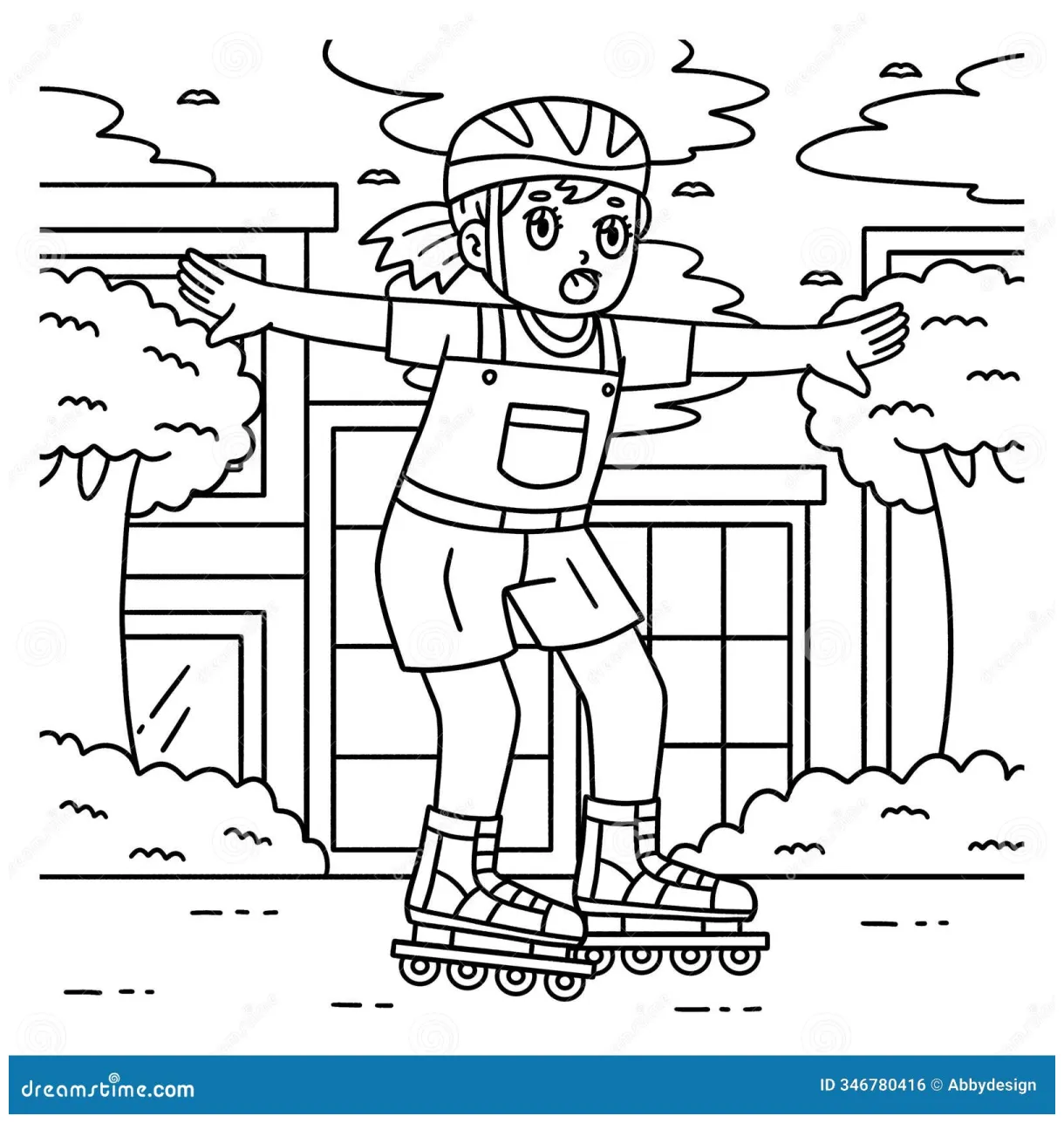 Inline Skater Waving Isolated Coloring Page Cartoon Vector