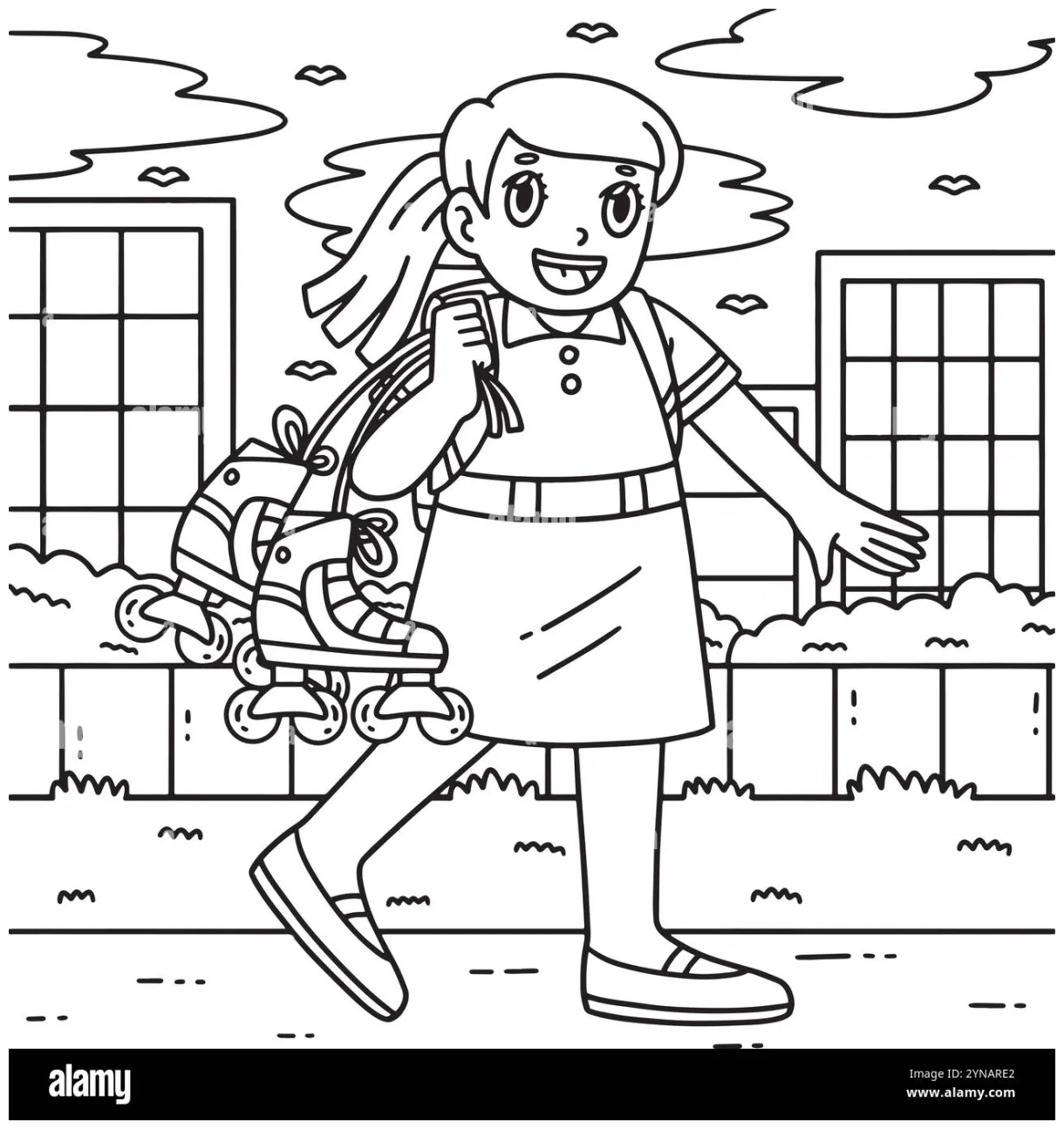 Female Inline Skater Carrying Skates Coloring Page Stock Vector Image
