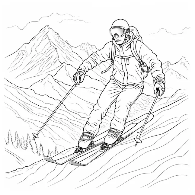 Premium coloring pages of skiers skiing downhill downhill
