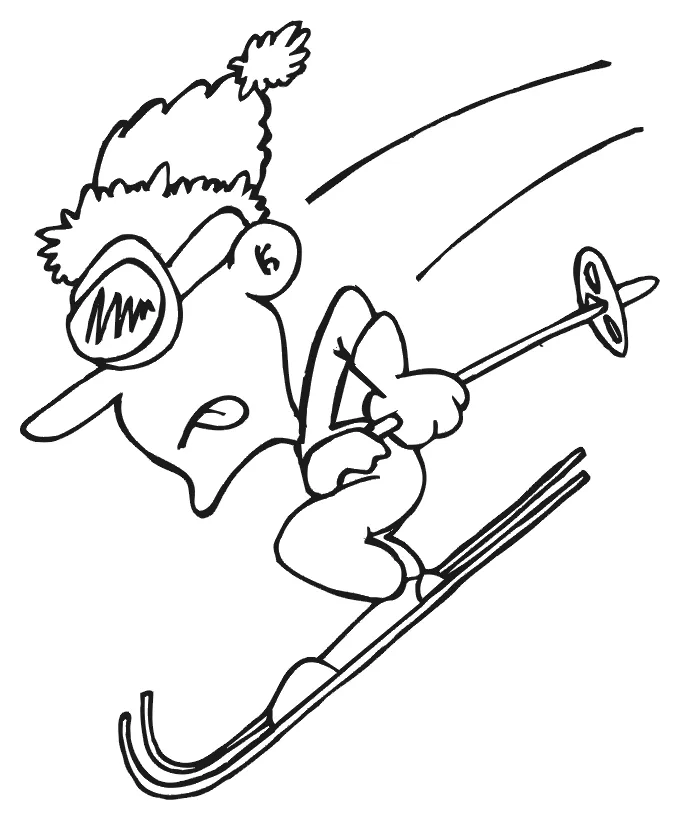 Coloring skiing skier downhill pages happy ski kid cliparts clipart