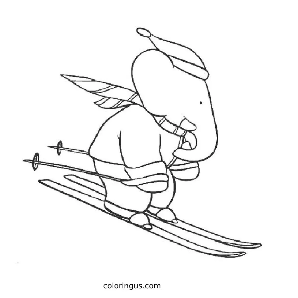 Skiing coloring page