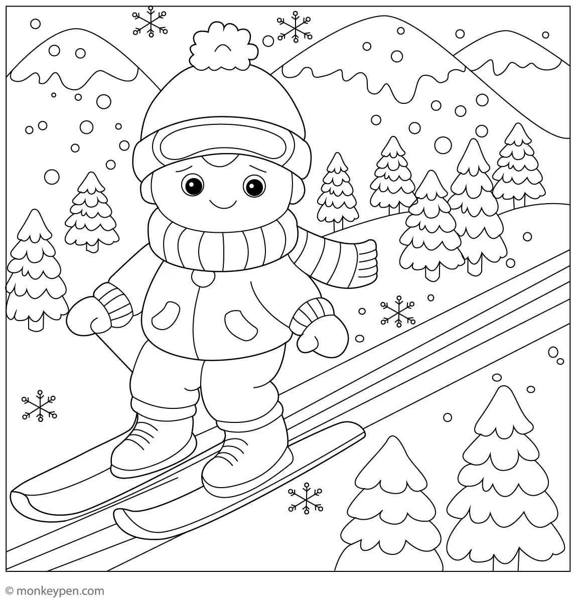 Skiing coloring page