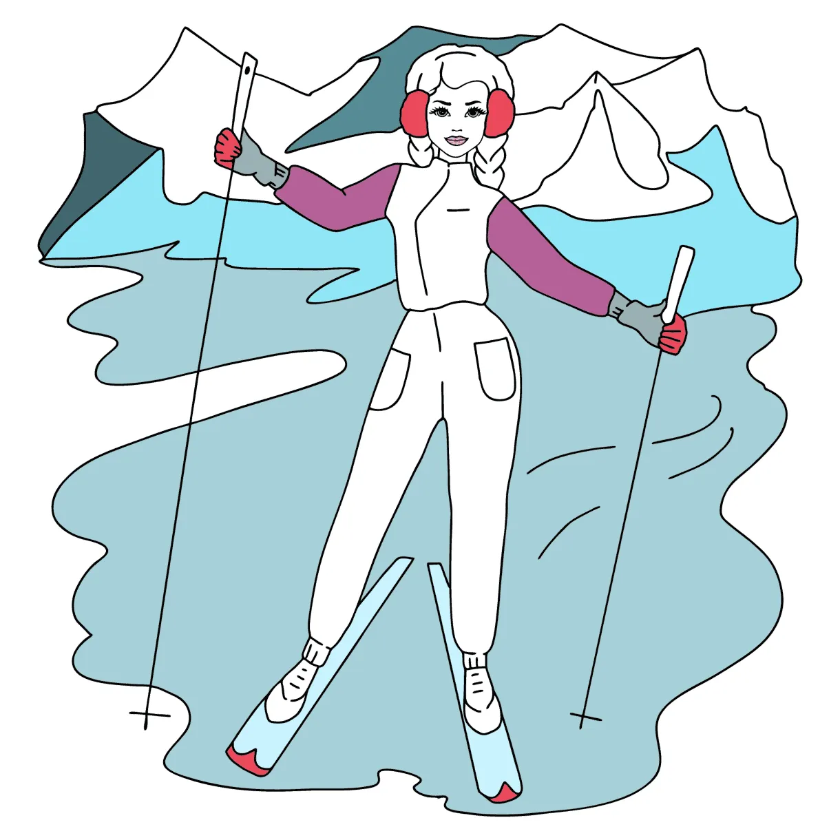 Girl skiing people coloring pages for adults for free