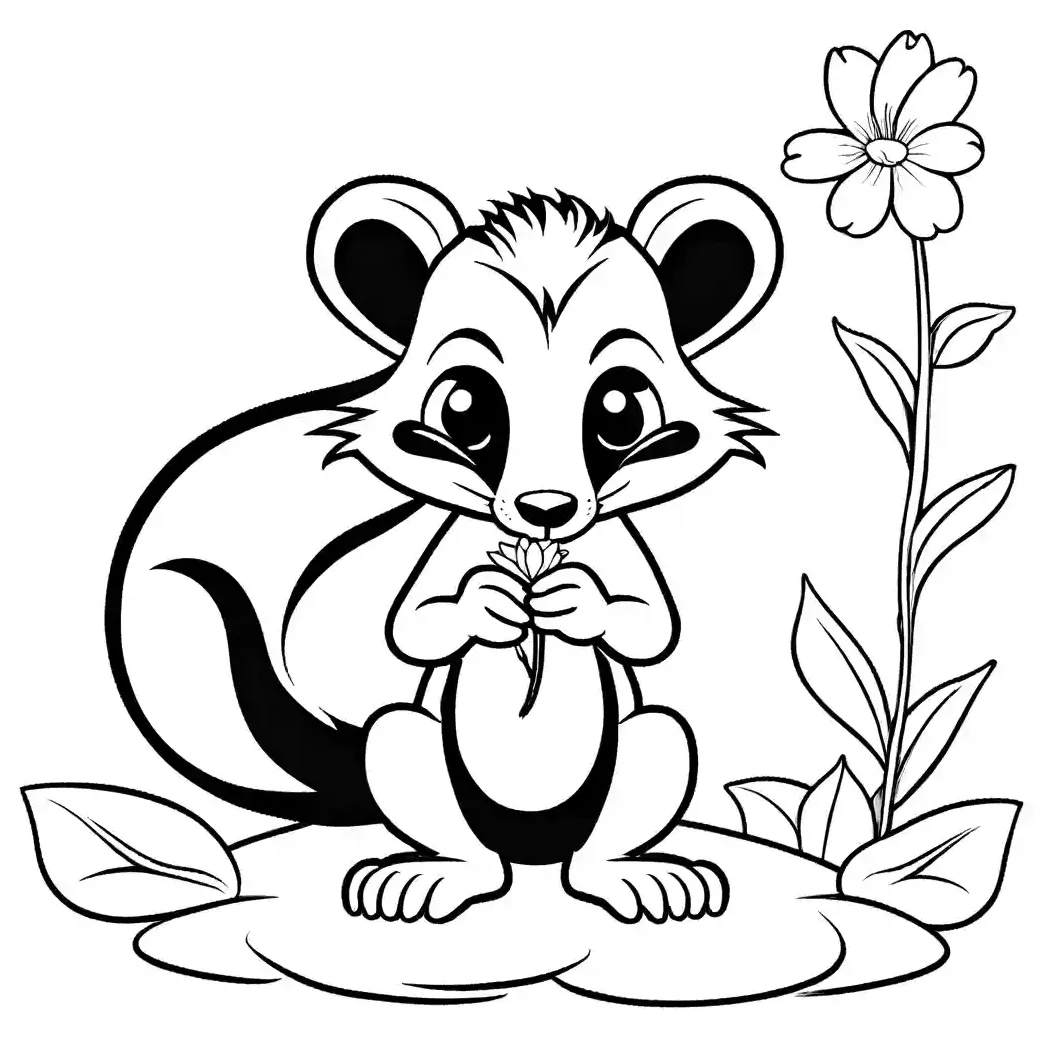 Skunk with flower coloring page Lulu Pages