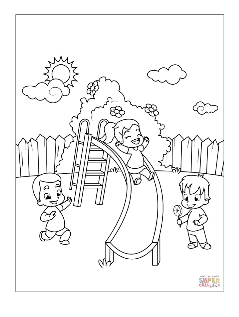 Children go down a slide coloring page free printable coloring pages