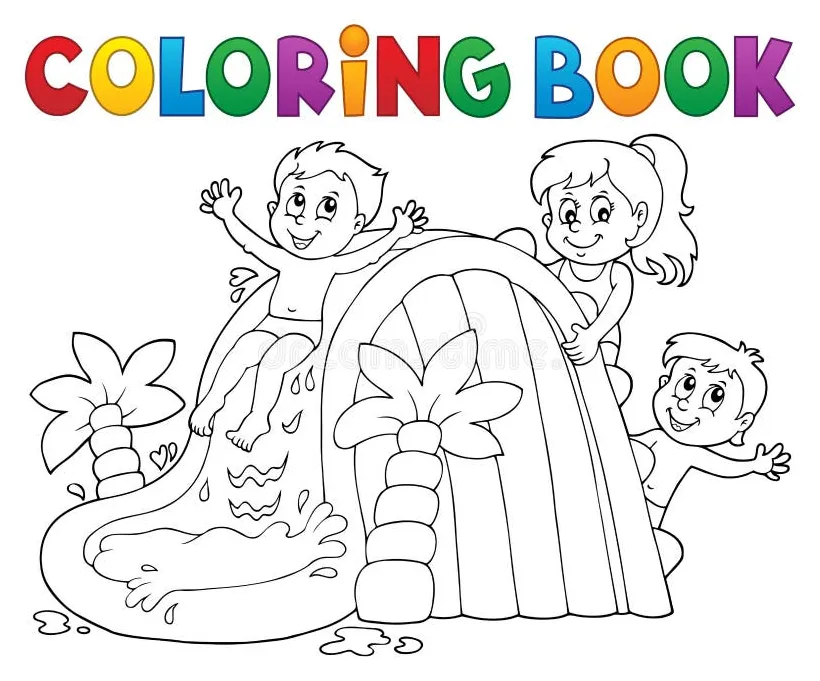 Children go down a slide coloring page free printable gusto golf
