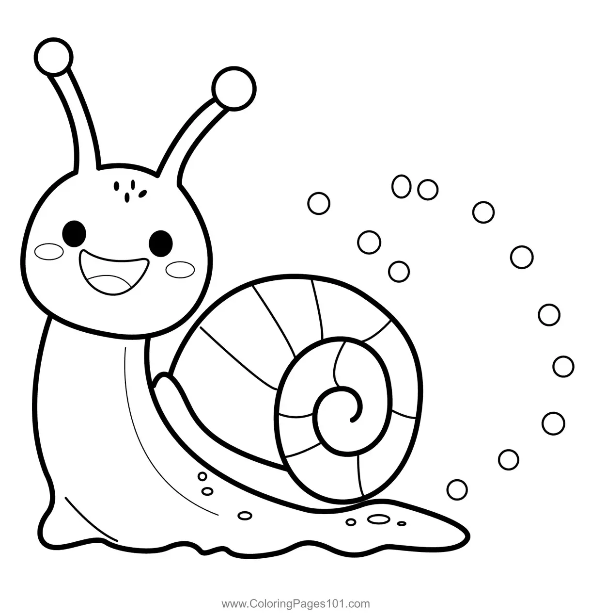 Happy smiling snail trail coloring page for kids free snail printable