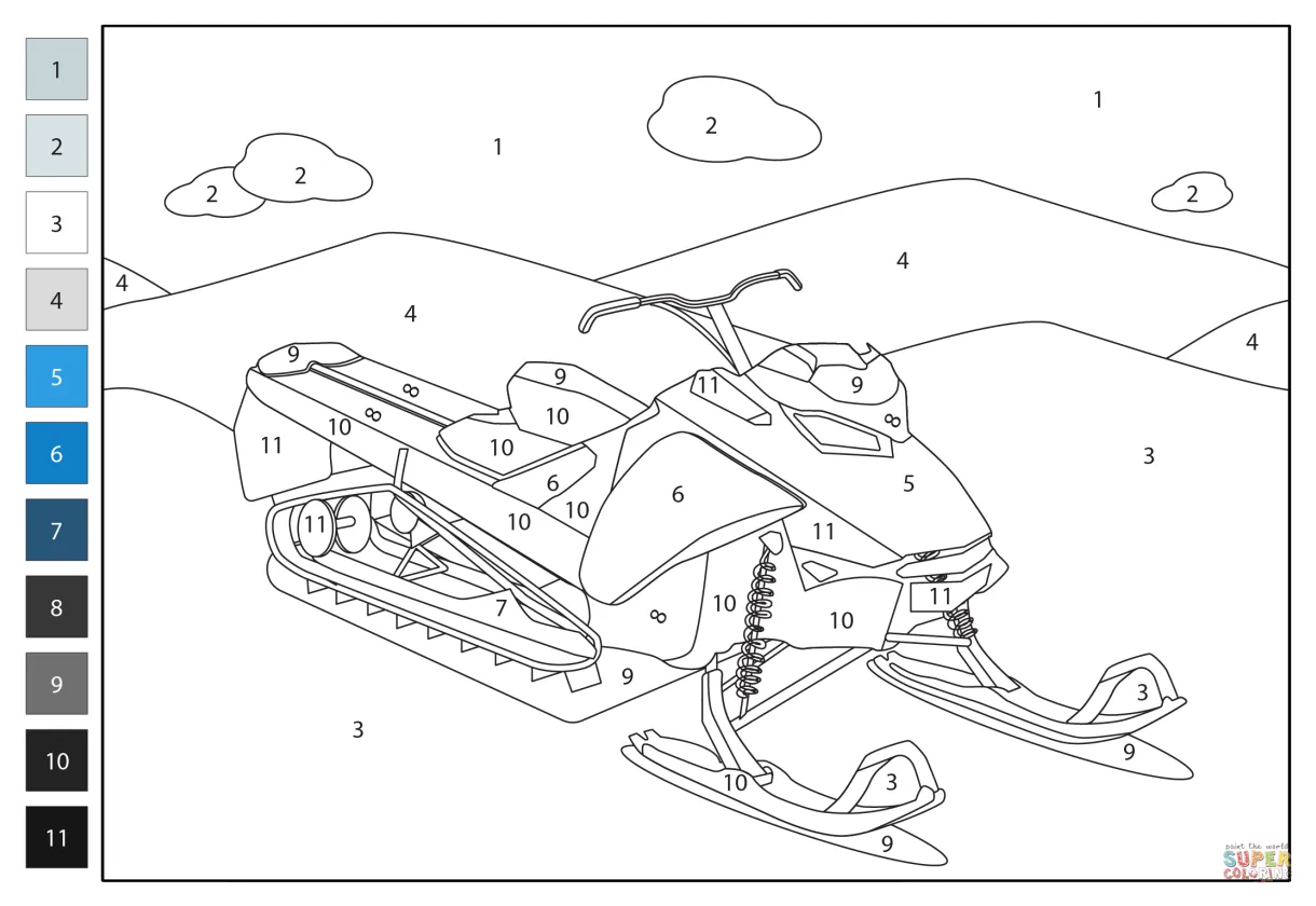 Snowmobile Color by Number coloring page | Free Printable Coloring Pages