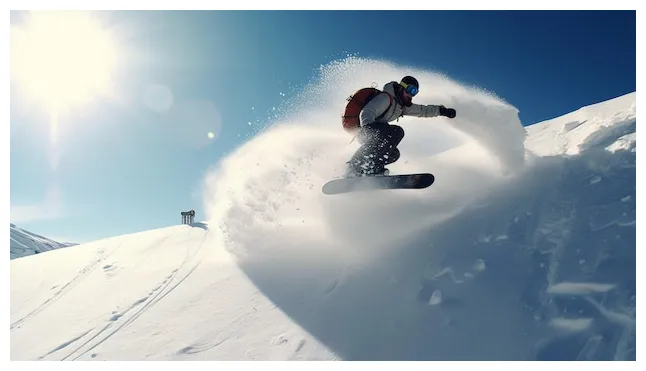 Premium a snowboarder is going down a hill with a snowboard on it