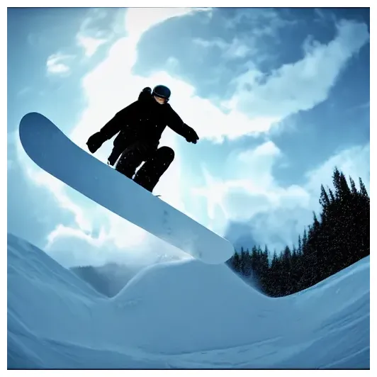 Jesus snowboarding on puffy volumetric clouds, stable diffusion openart