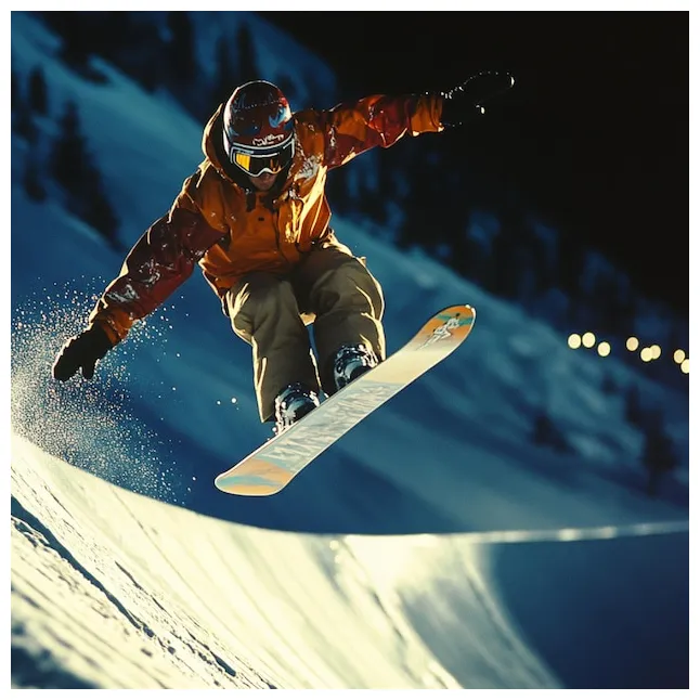 A professional snowboarder executing a highflying maneuver in a