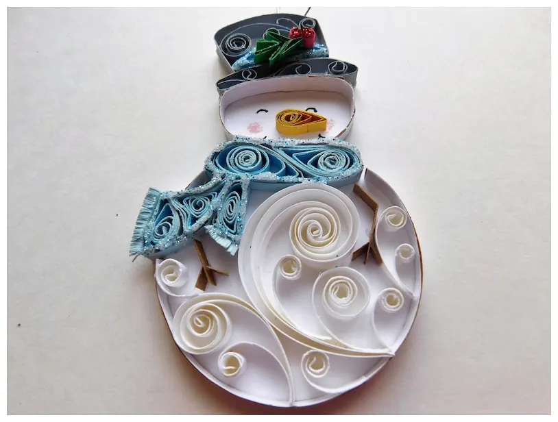 Snowman light blue and silver-full back-quilled paper art etsy