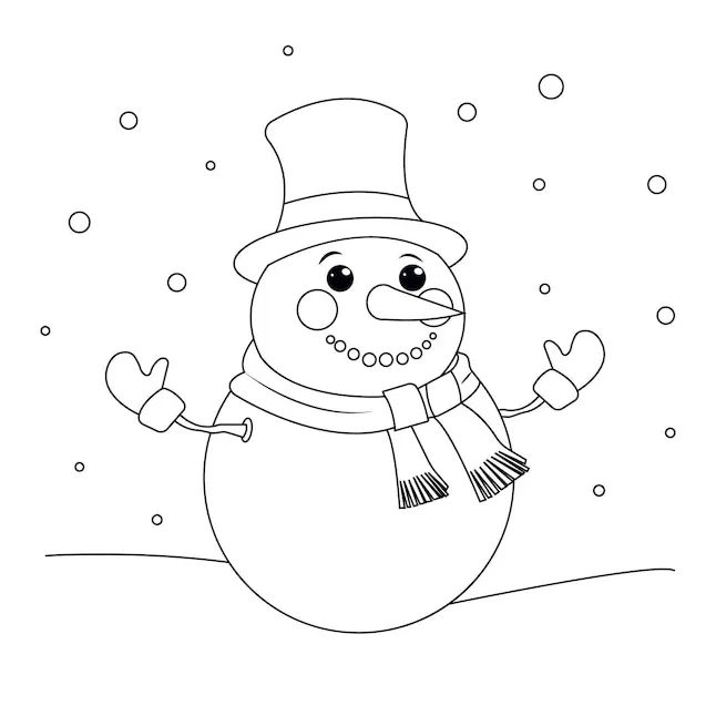 Premium vector coloring page of a friendly cartoon snowman in a hat