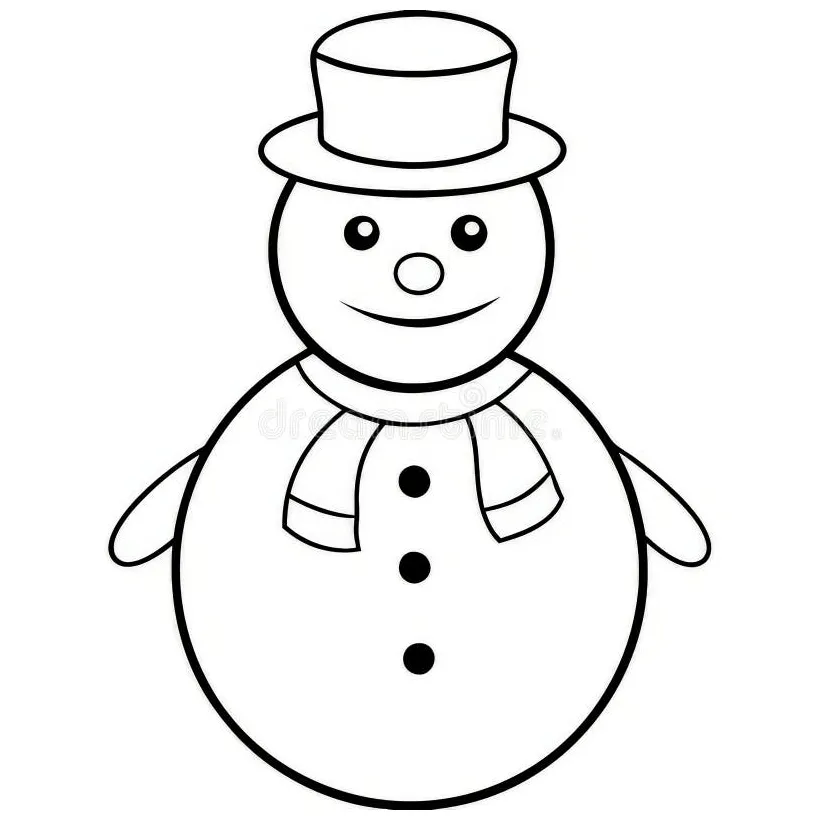 Snowman with hat and scarf, coloring page. stock illustration