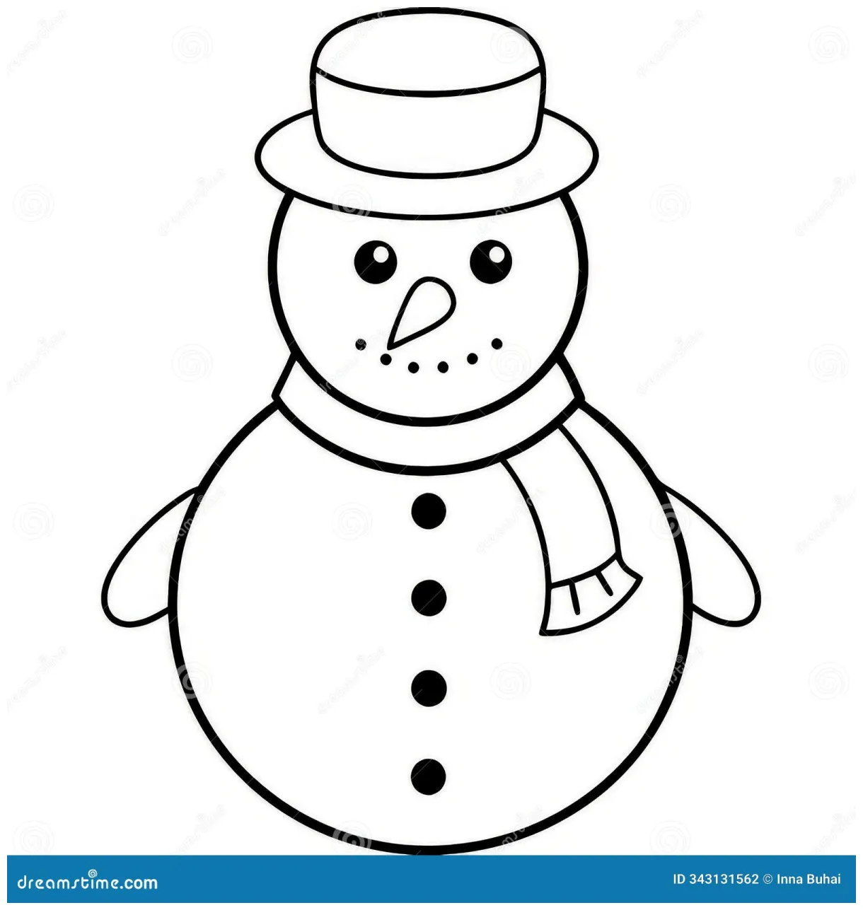 Snowman with hat and scarf, coloring page. stock illustration