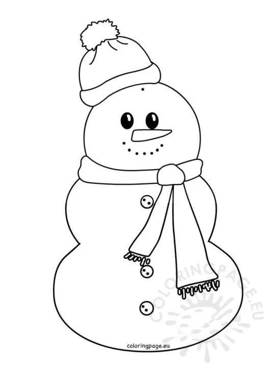 Snowman with scarf and hat template coloring page