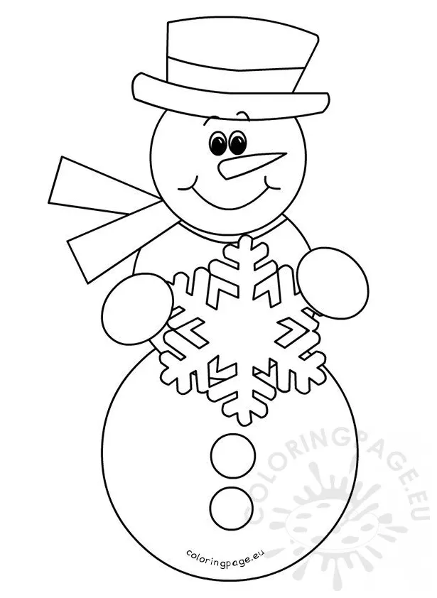 Snowman with scarf and hat vector coloring page