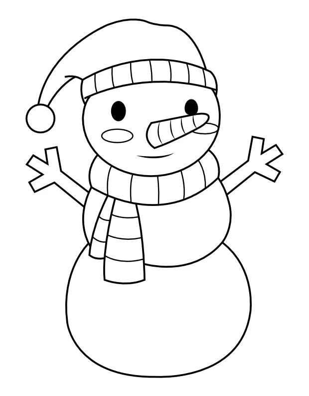 Printable snowman wearing scarf and hat coloring page