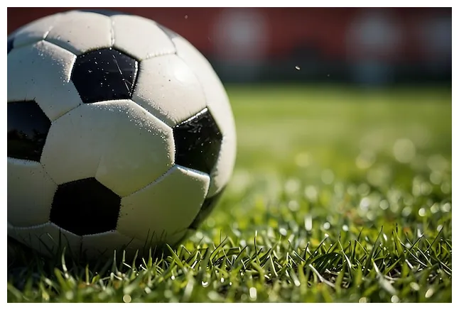 Football soccer ball on grass field on stadium premium ai-generated