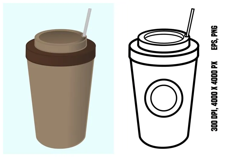 Coffee Cup with Straw for Coloring Page