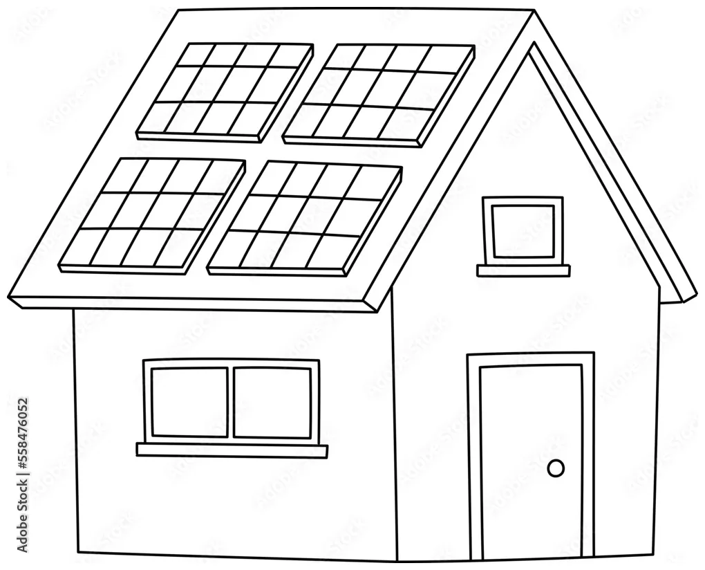 Solar panel house isolated coloring page for kids stock vector adobe