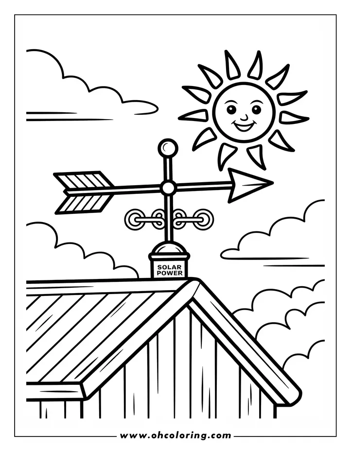 Solar Panel House with Weather Vane Coloring Page | Oh! Coloring