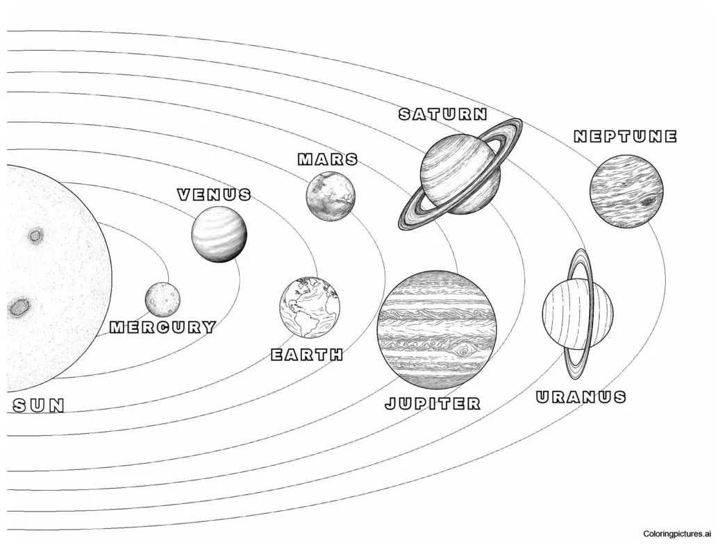 Solar system free printable coloring page