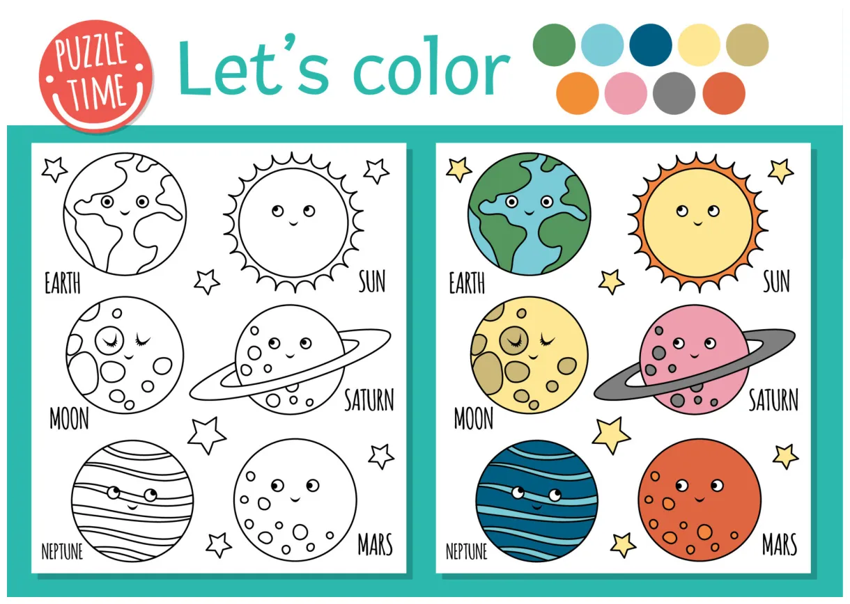 Solar system and coloring pages