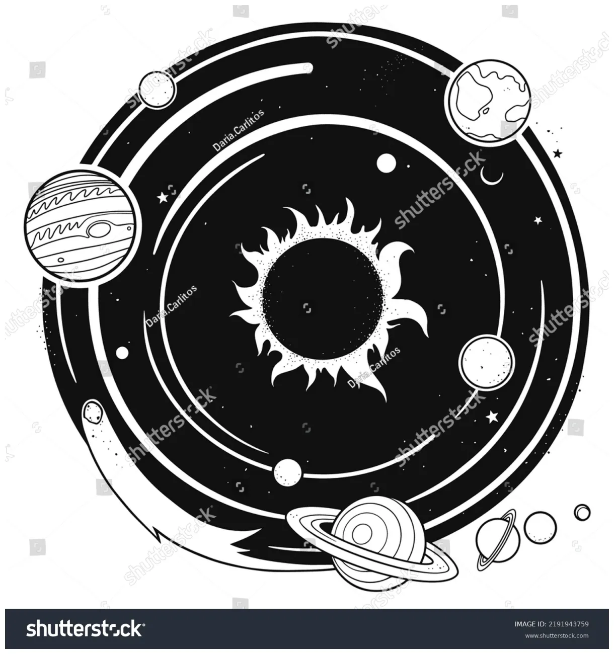 Planets solar system page coloring book stock vector