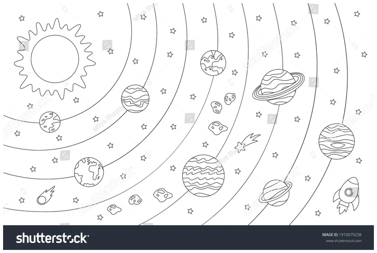 Big coloring page planets solar system stock vector