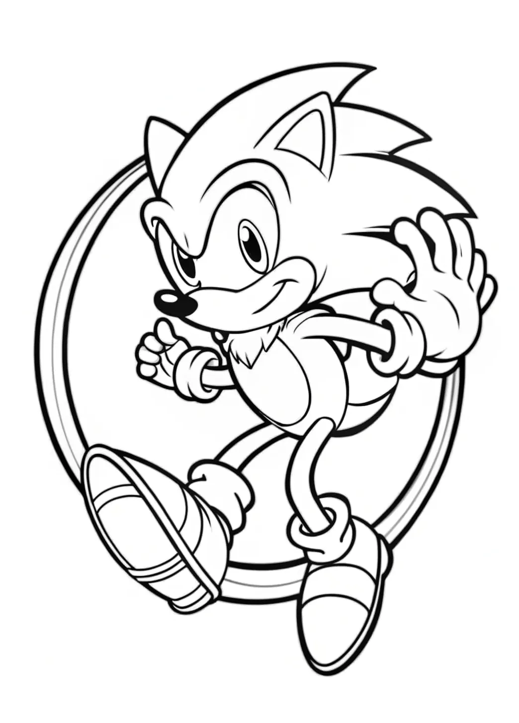 Sonic Jumping Through a Large Ring Coloring Page - Free Printable