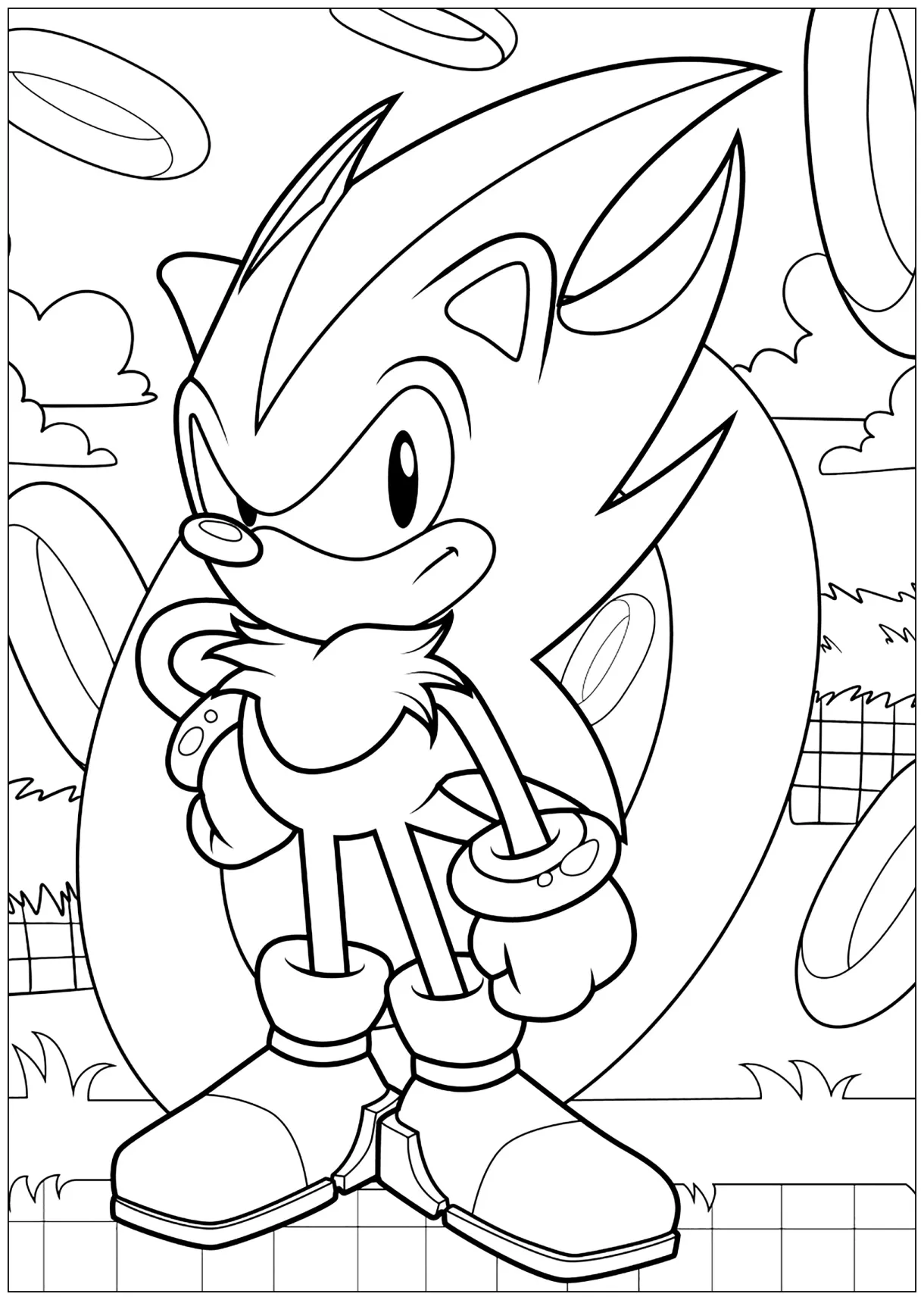 Shadow the hedgehog and a golden ring - Sonic Coloring Pages