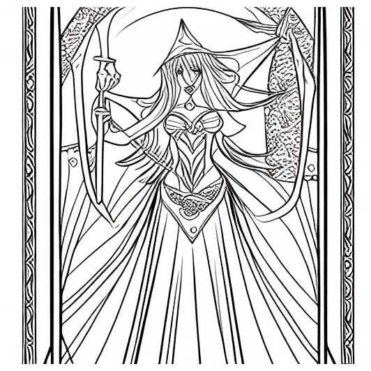 Sorceress Witch Coloring Page · Creative Fabrica