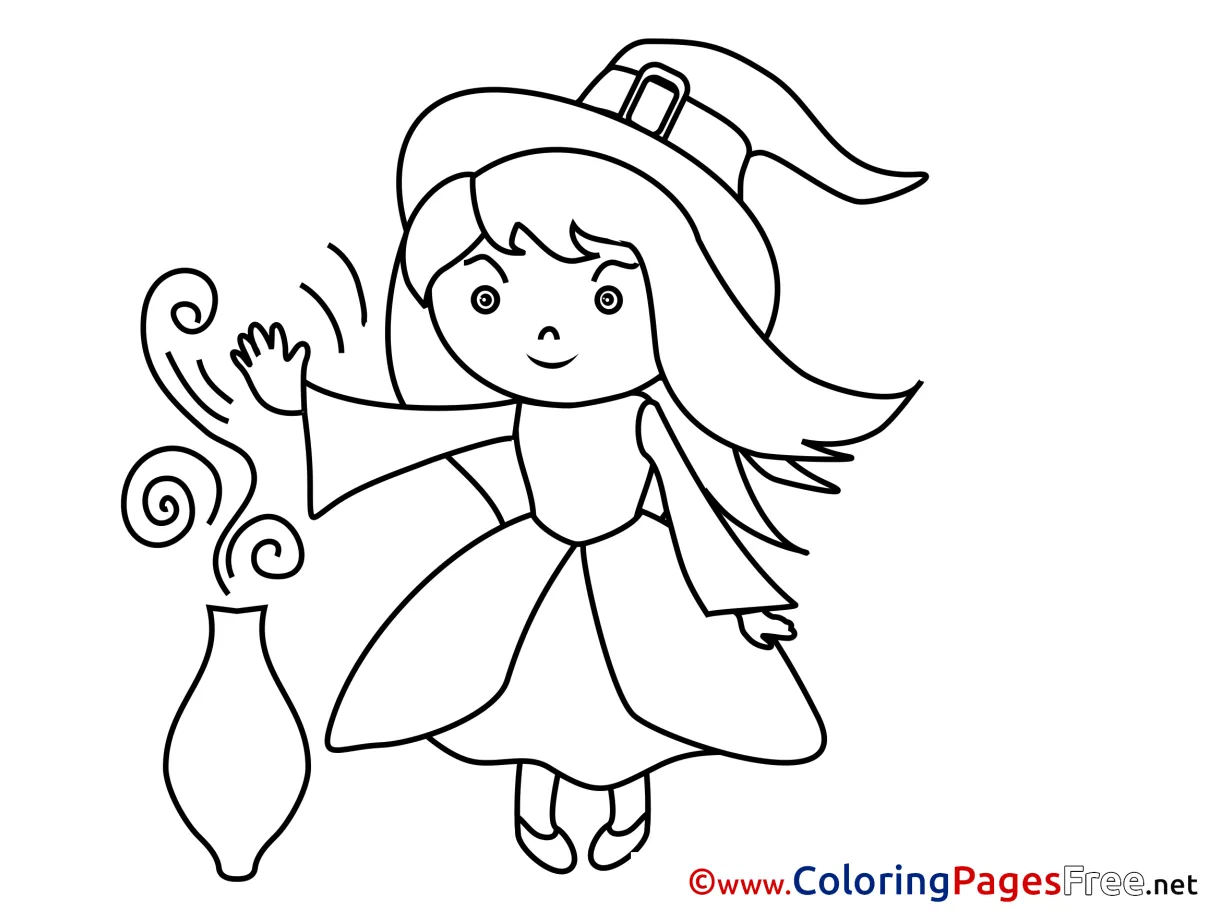 Little Sorceress Colouring Page Halloween free