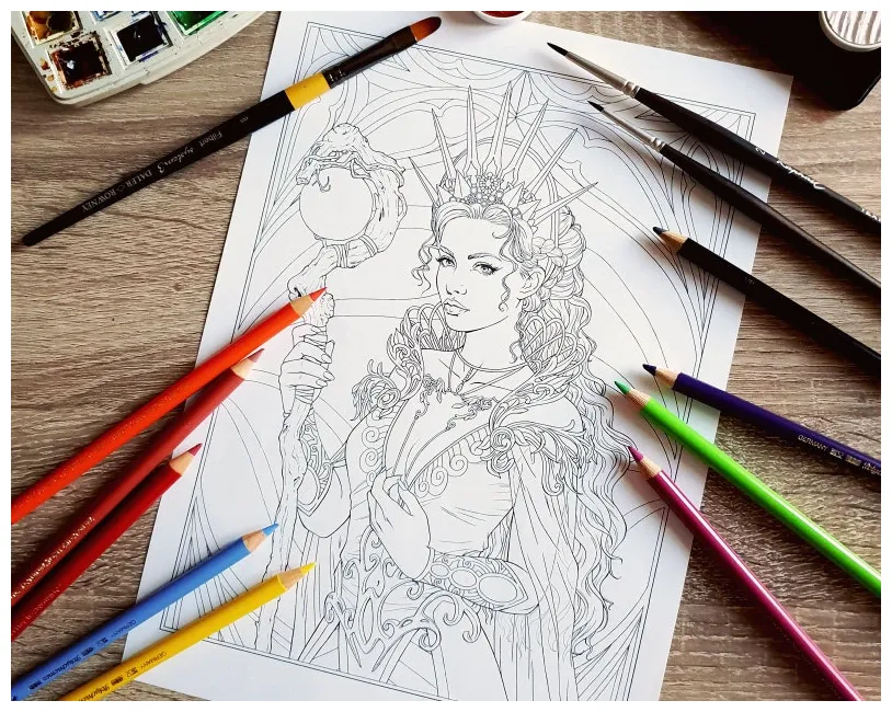 Fantasy Coloring Page Sorceress Printable Download - Etsy