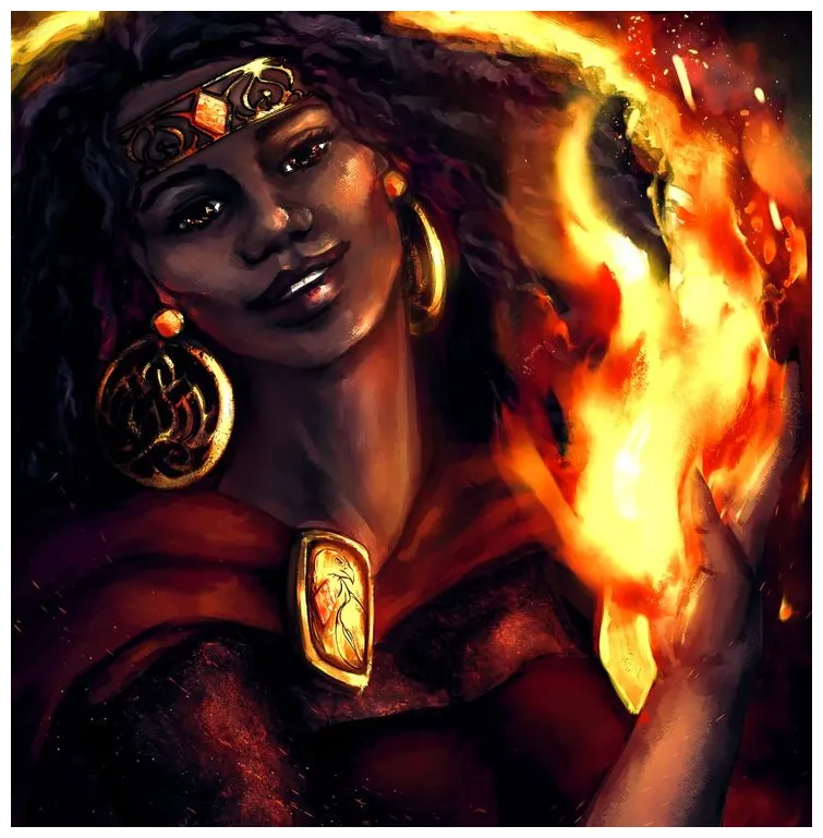 Fire Sorceress | Fantasy portraits, Sorceress, Bronze skin